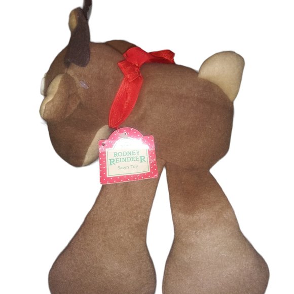 Vintage Hallmark Plush RODNEY REINDEER w/ Red Ribbon Stuffed Toy Animal HTF - Picture 2 of 11